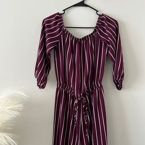 Burgundy and white stripe jumpsuit